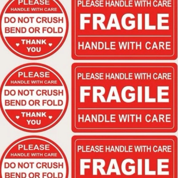 New 100 Pcs Handle With Care Fragile Circle Rectangle Packing Stickers - Picture 5 of 15